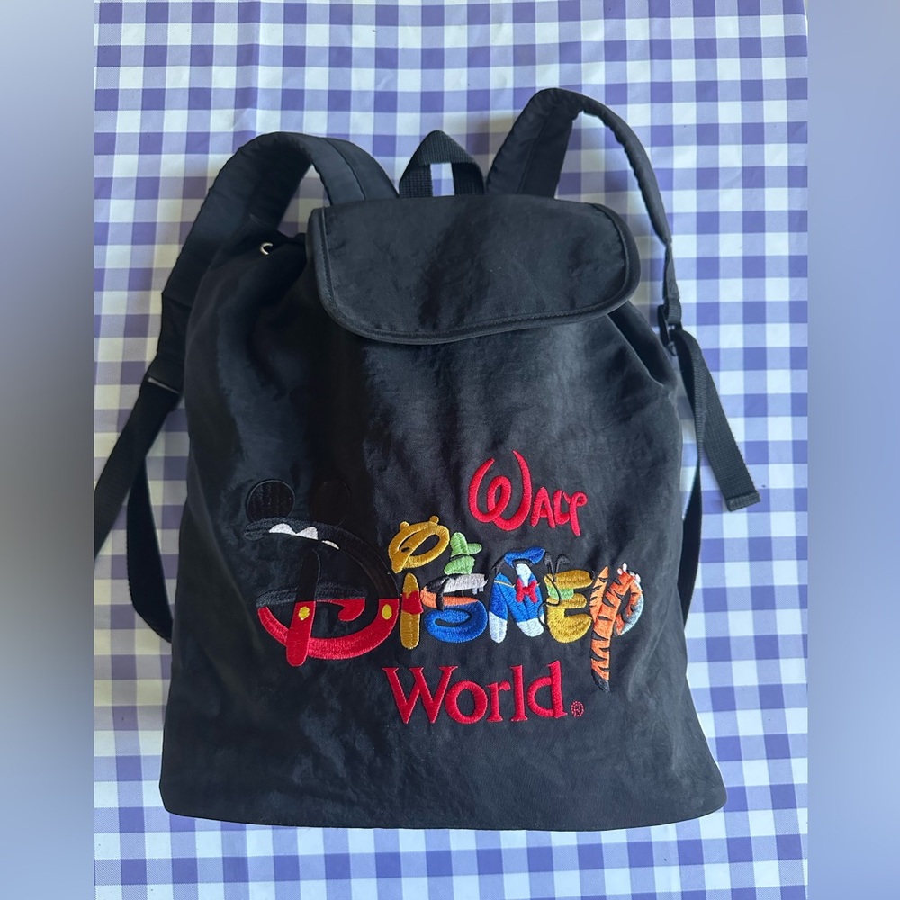 Walt Disney World Backpack Embroidered Black Nylon Drawstring Adjustable Straps